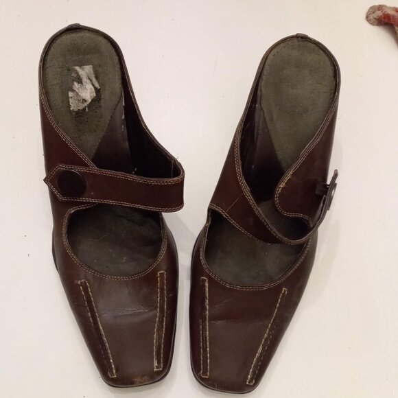 Aerosoles Sugar Snap Brown Leather Mules Slide On Mary Jane Kitten Heels size 8 - Picture 4 of 7